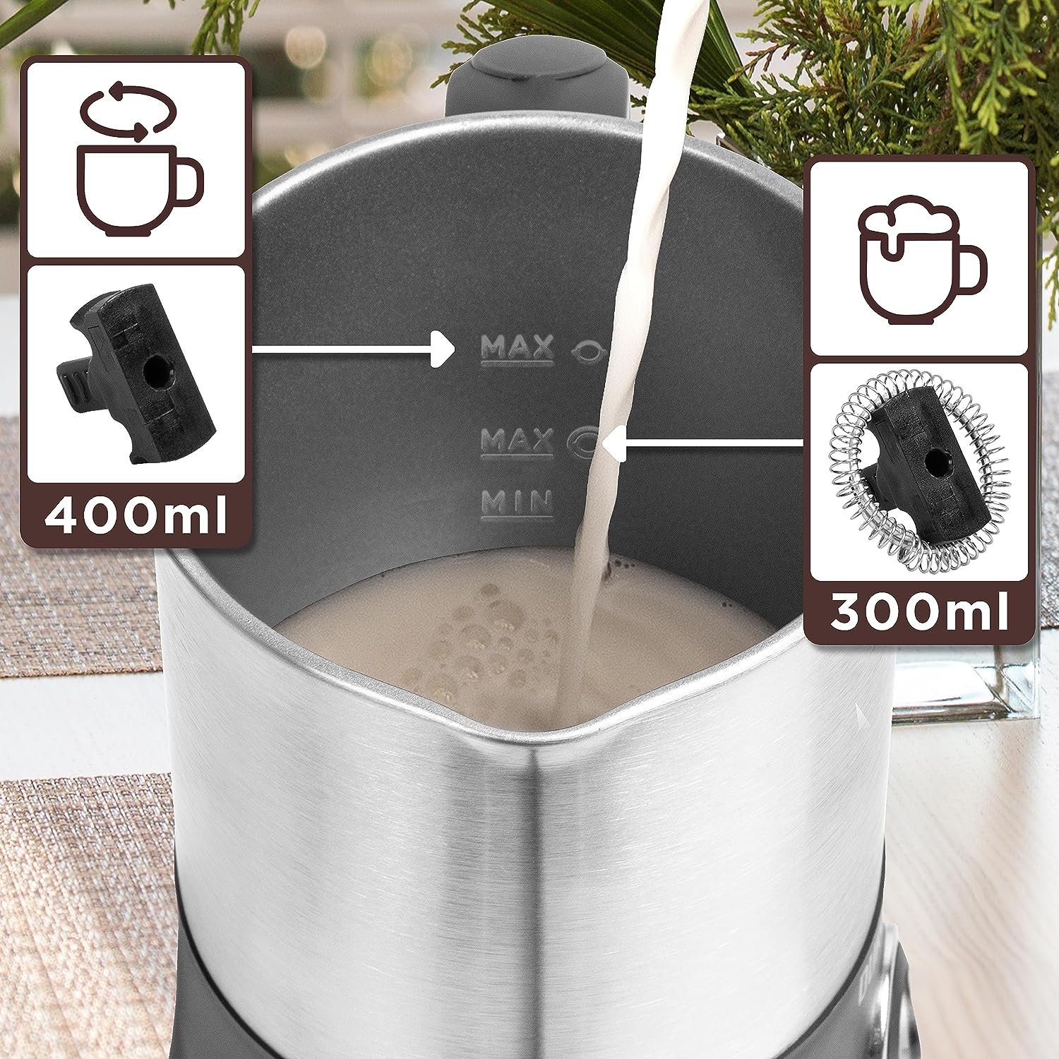 Duronic MF300 spieniacz do mleka maksymalna pojemność: do spieniania 300 ml, do mieszania 400 ml