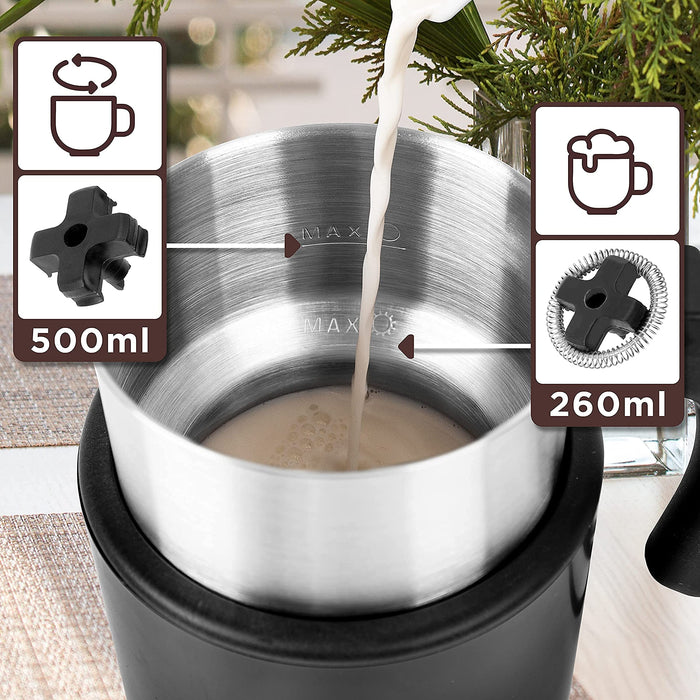 Duronic MF500 BK Czarny spieniacz do mleka maksymalna pojemność: do spieniania 260 ml, do mieszania 500 ml