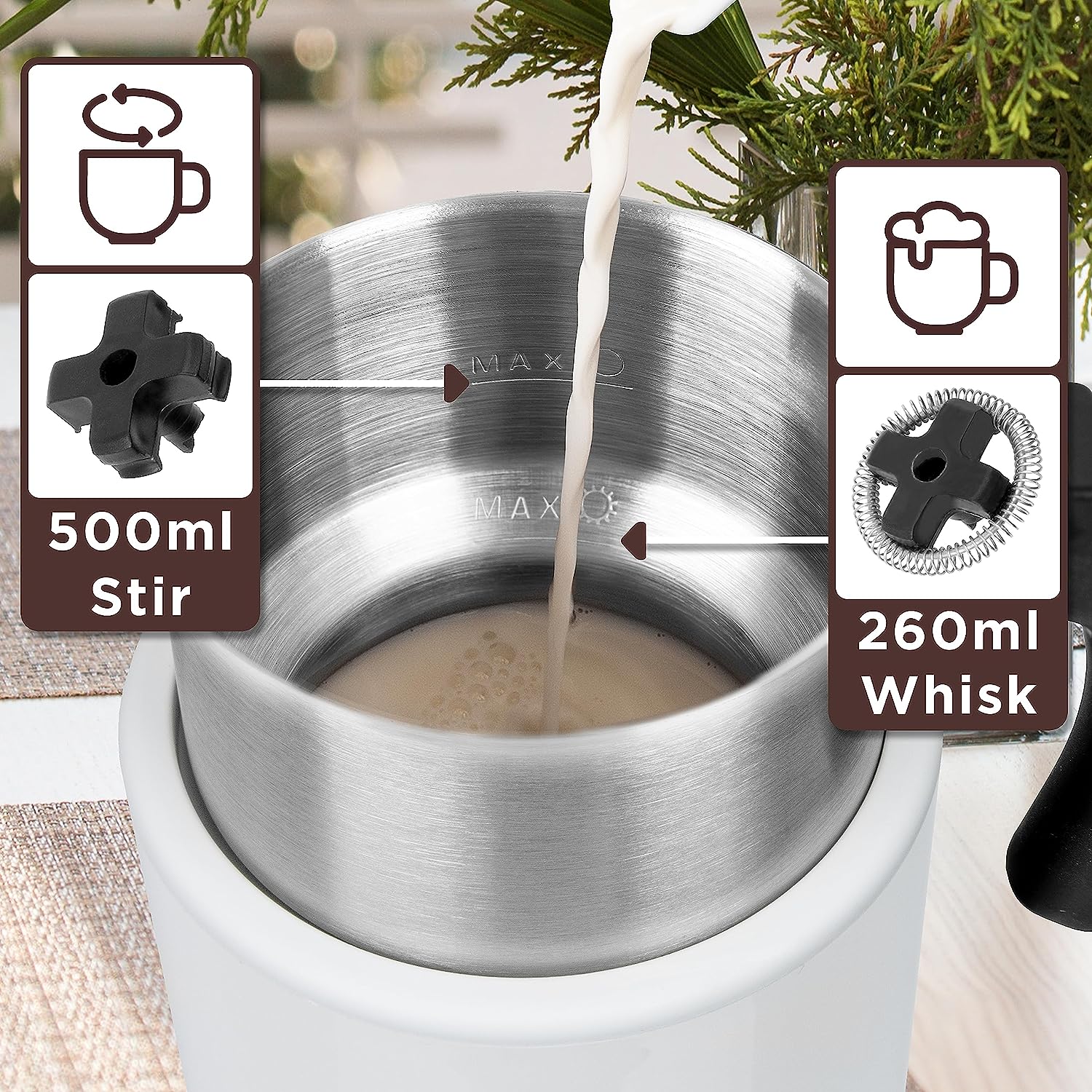 Duronic MF500 spieniacz do mleka maksymalna pojemność: do spieniania 260 ml, do mieszania 500 m