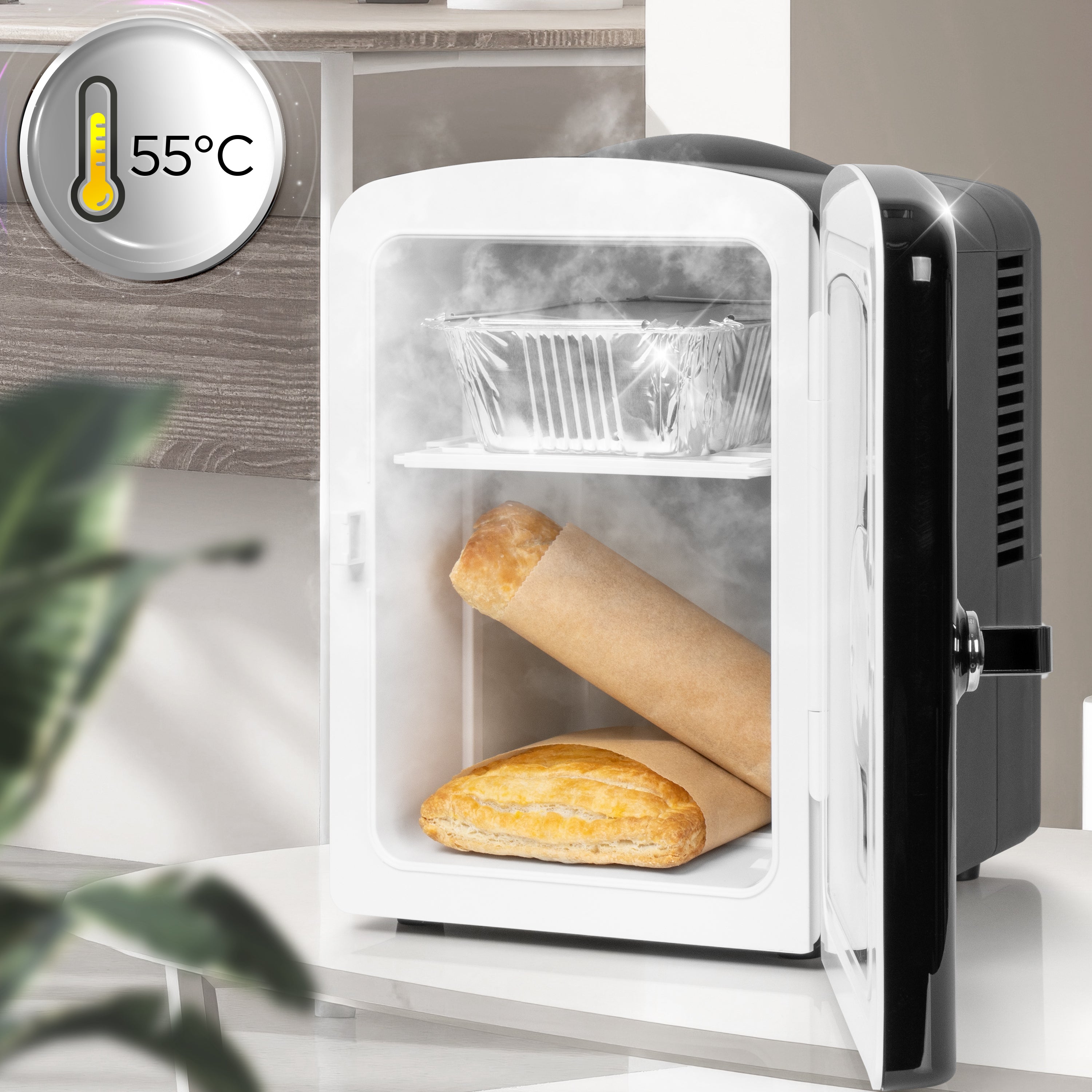 Duronic MFW4 BK Czarna Mini lodówka utrzymywanie temperatury ciepłych dań podgrzewanie do 55