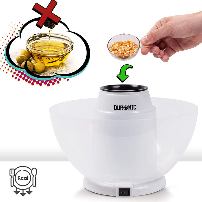 Duronic POP50 WE biała maszynka do popcornu z misą dodawanie ziaren, ale nie dodawać oleju do maszyny