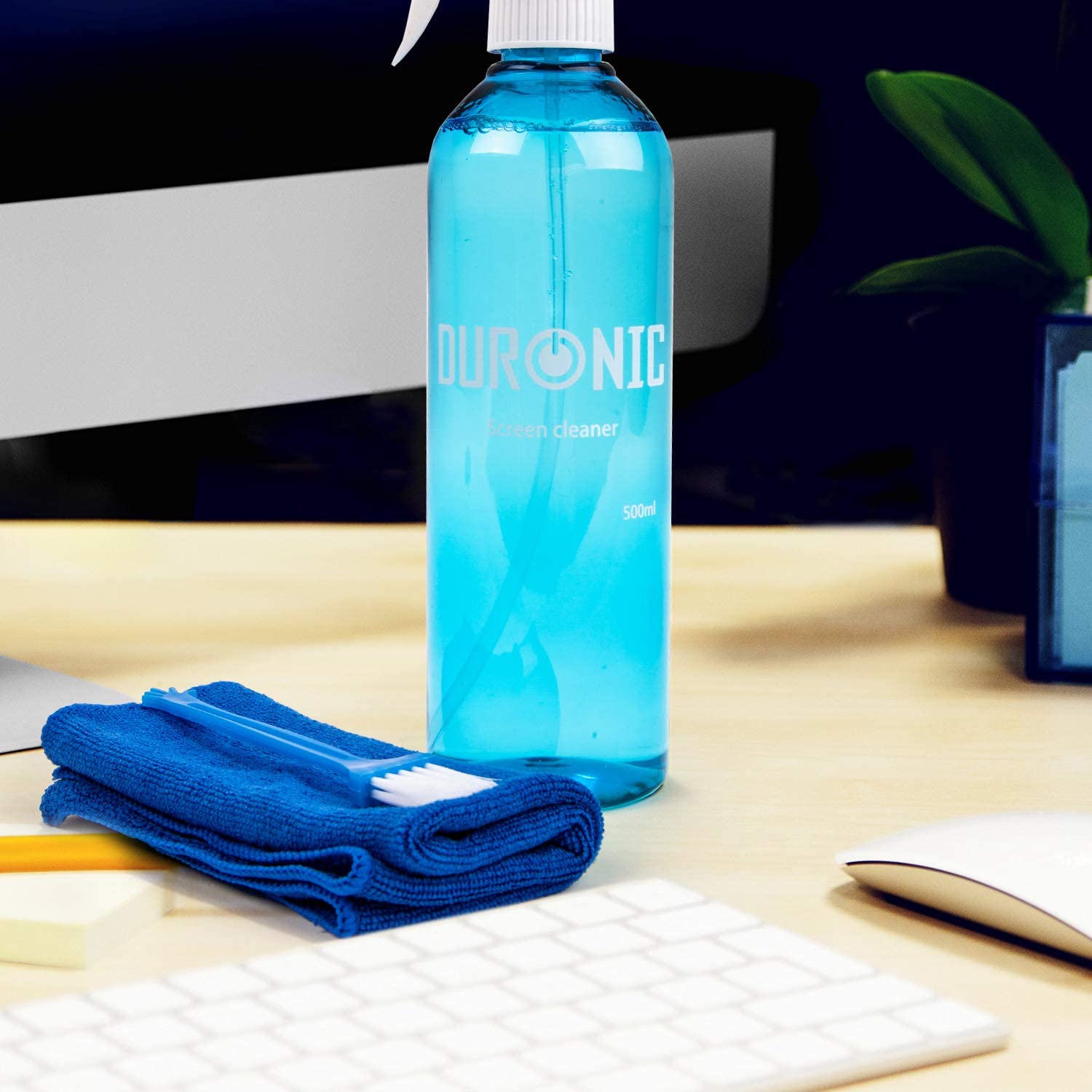 Duronic SCK103 Spray do czyszczenia monitorów i innych ekranów butelka bez nakrętki i ściereczki, miotełka do wymiatania
