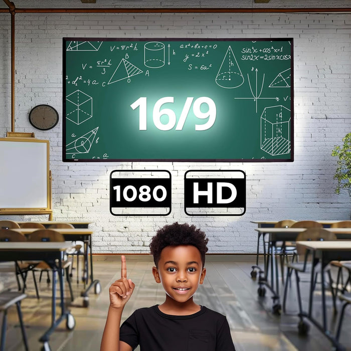 Duronic SFPS100 Ekran Projekcyjny 100 cali o proporcjach 16:9 montaż na ścianie dobry do rozdzielczości 1080, HD