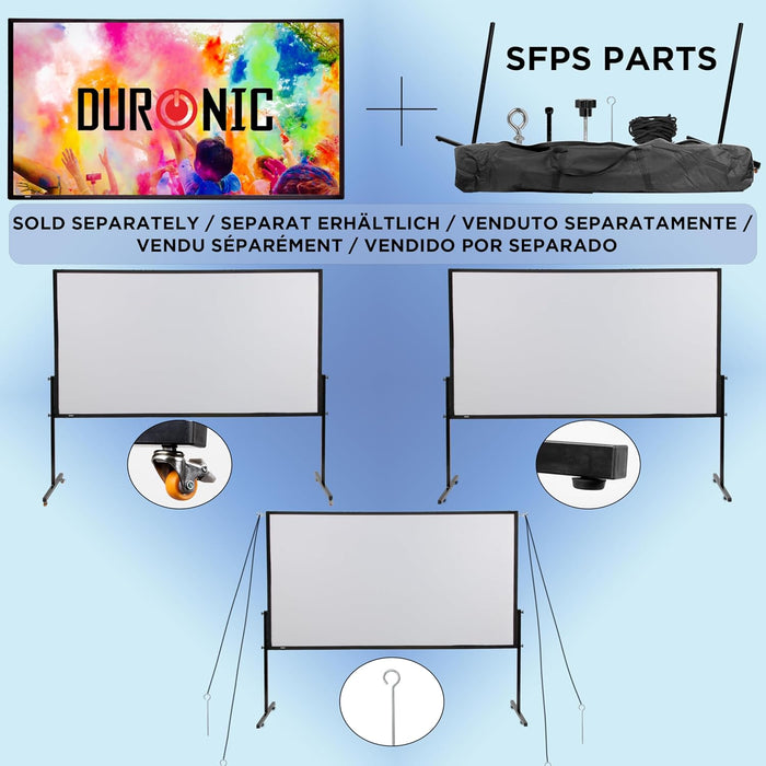 Duronic SFPS80 Ekran Projekcyjny 80 cali o proporcjach 16:9 dodatkowe akcesoria: SFPS Parts : statyw z kółkami lub bez, linie stabilizujące