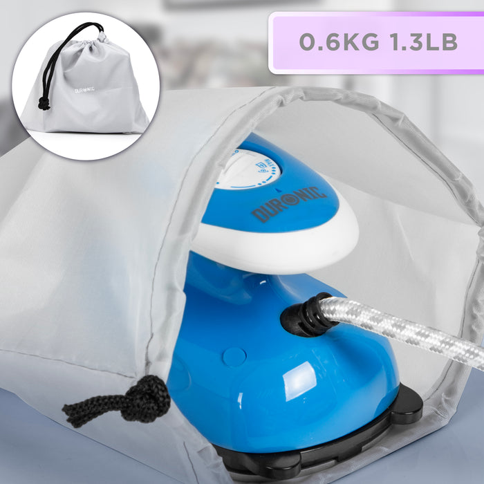 Duronic SI2 BE Żelazko turystyczne mini żelazko waga do 0,6 kg, pokrowiec do schowania żelazka
