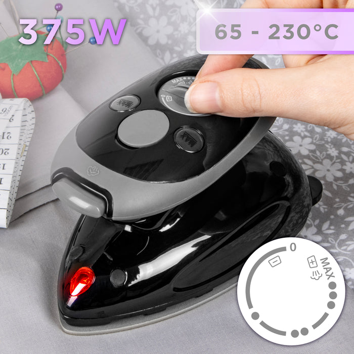 Duronic SI2 BK Żelazko turystyczne mini żelazko moc 375W, regulacja temperatury 65 - 230 stopni, wyrzut pary