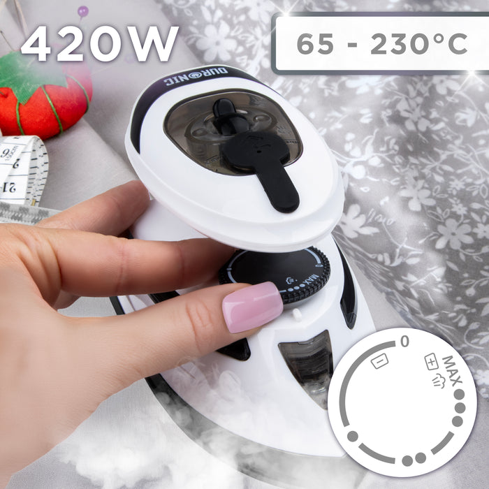 Duronic SI3 WB Żelazko turystyczne mini żelazko moc 420W, regulacja temperatury 65 - 230 stopni, wyrzut pary