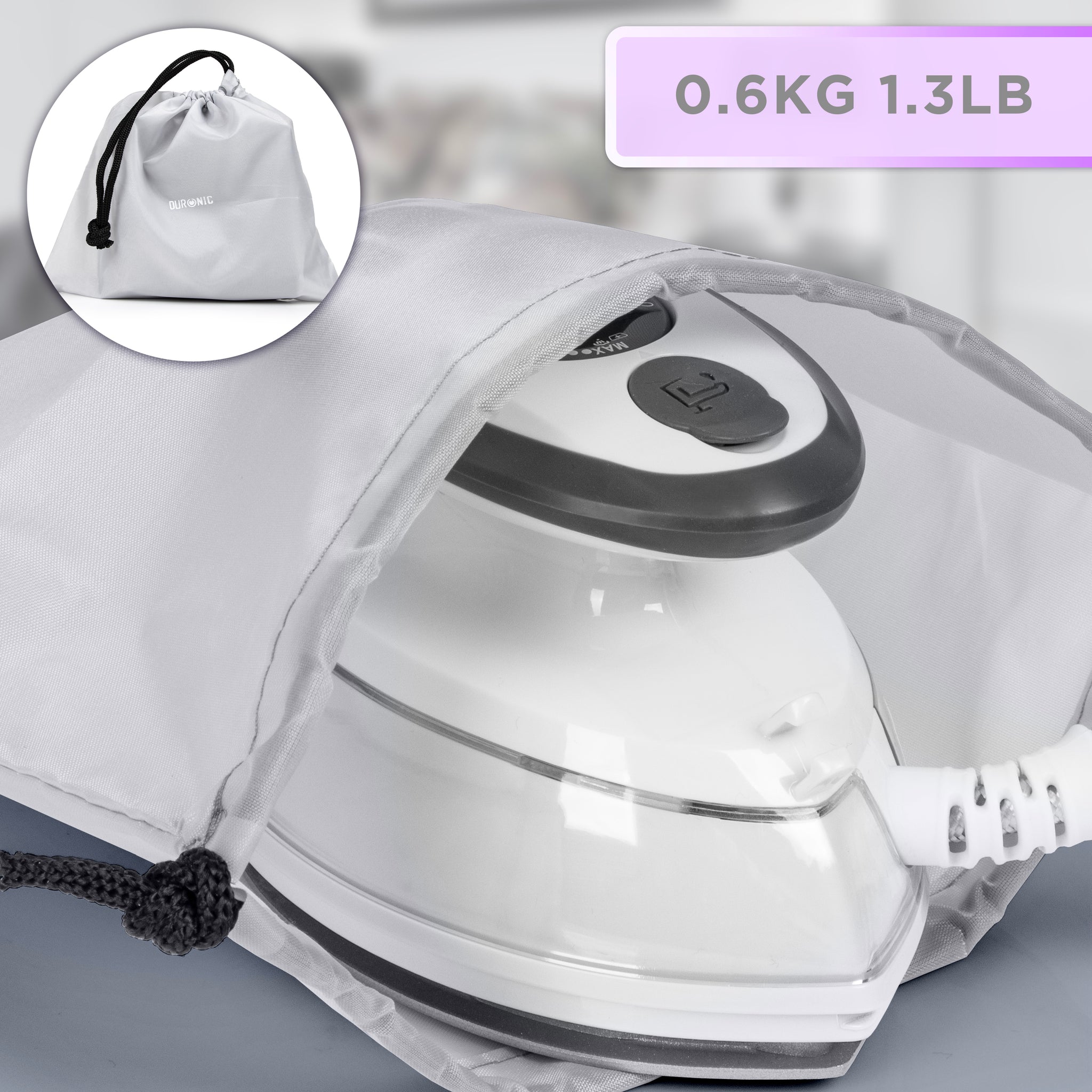 Duronic SI3 WE Żelazko turystyczne mini żelazko waga do 0,6 kg, pokrowiec do schowania żelazka