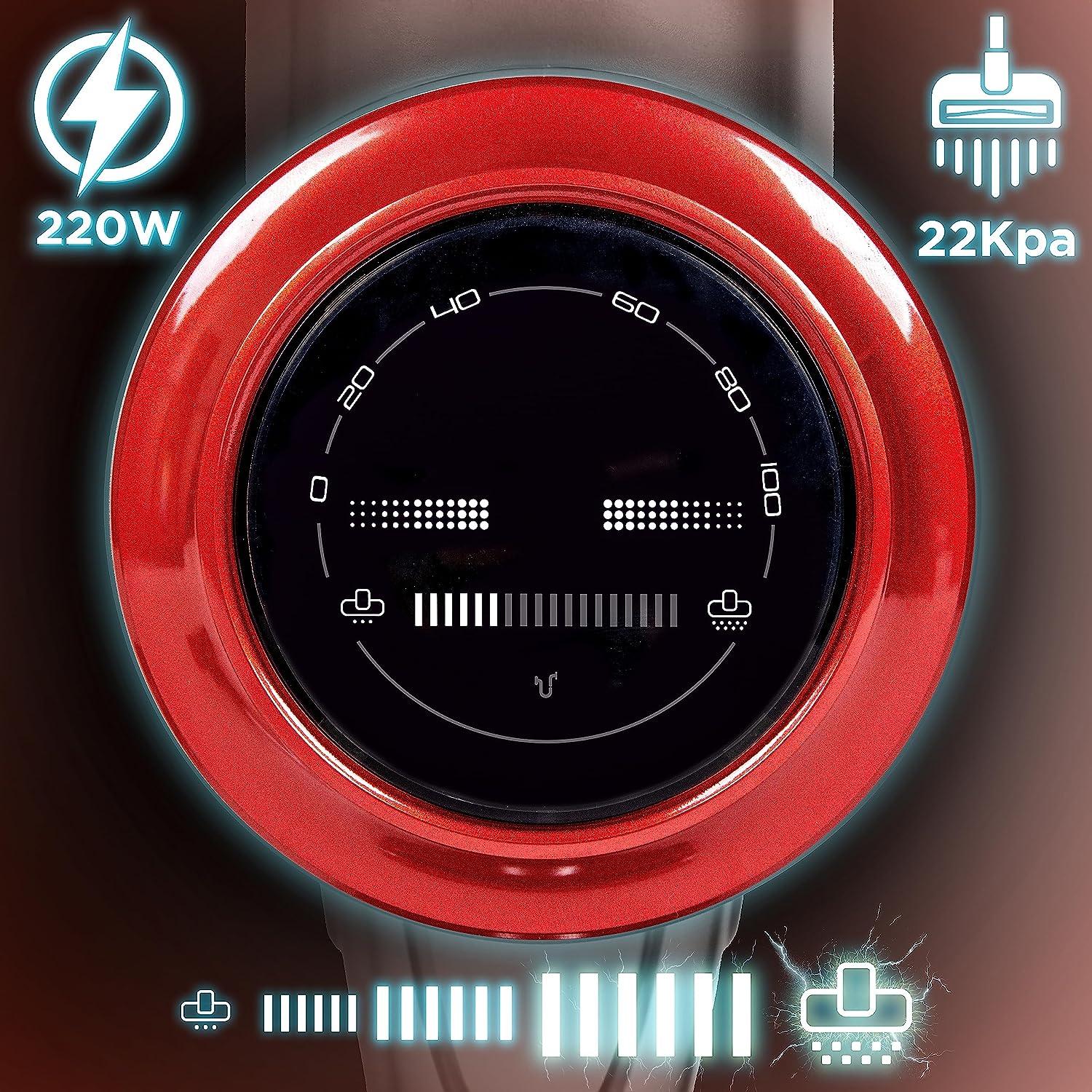 Duronic VC28 Odkurzacz pionowy bezprzewodowy wyświetlacz z poziomem baterii oraz poziomem napełnienia, moc 220W moc ssania 22 kPa 22000 Pa