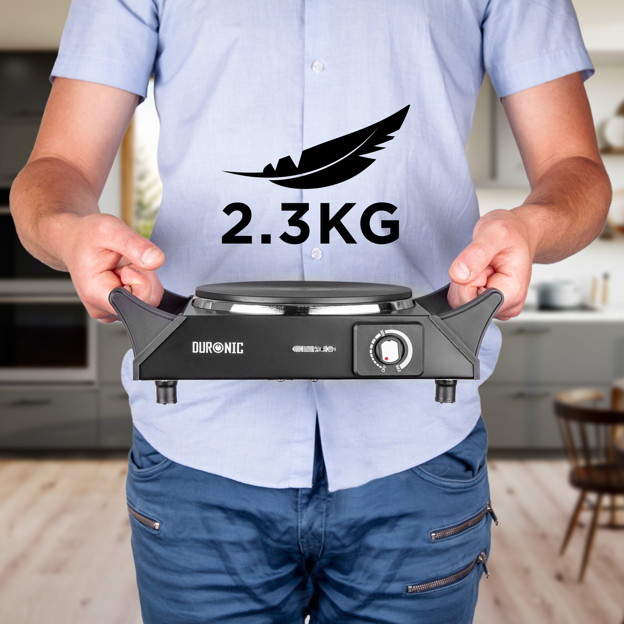 Duronic HP1 BK Przenośna kuchenka turystyczna 1500W jeden palnik jednopalnikowa czarna palnik elektryczny z uchwytami