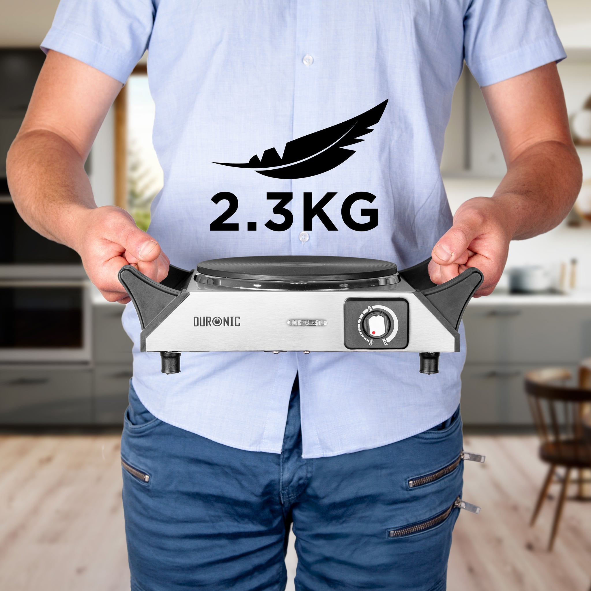 Duronic HP1 SS Przenośna kuchenka turystyczna 1500W jeden palnik  jednopalnikowa stal nierdzewna palnik elektryczny z uchwytami