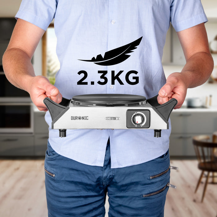 Duronic HP1 SS Przenośna kuchenka turystyczna 1500W jeden palnik  jednopalnikowa stal nierdzewna palnik elektryczny z uchwytami