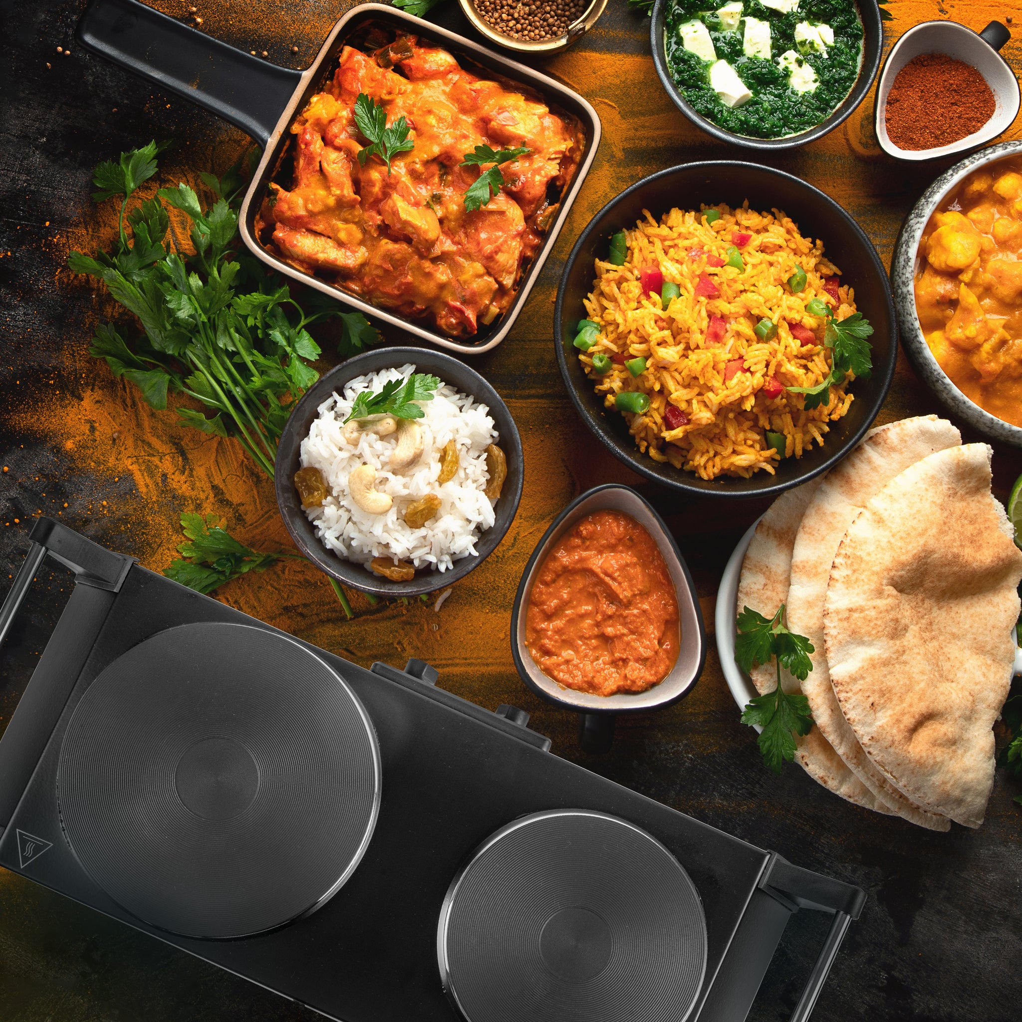 Duronic HP2 BK Przenośna kuchenka turystyczna 2500W dwa palniki dwupalnikowa czarna palnik elektryczny z uchwytami