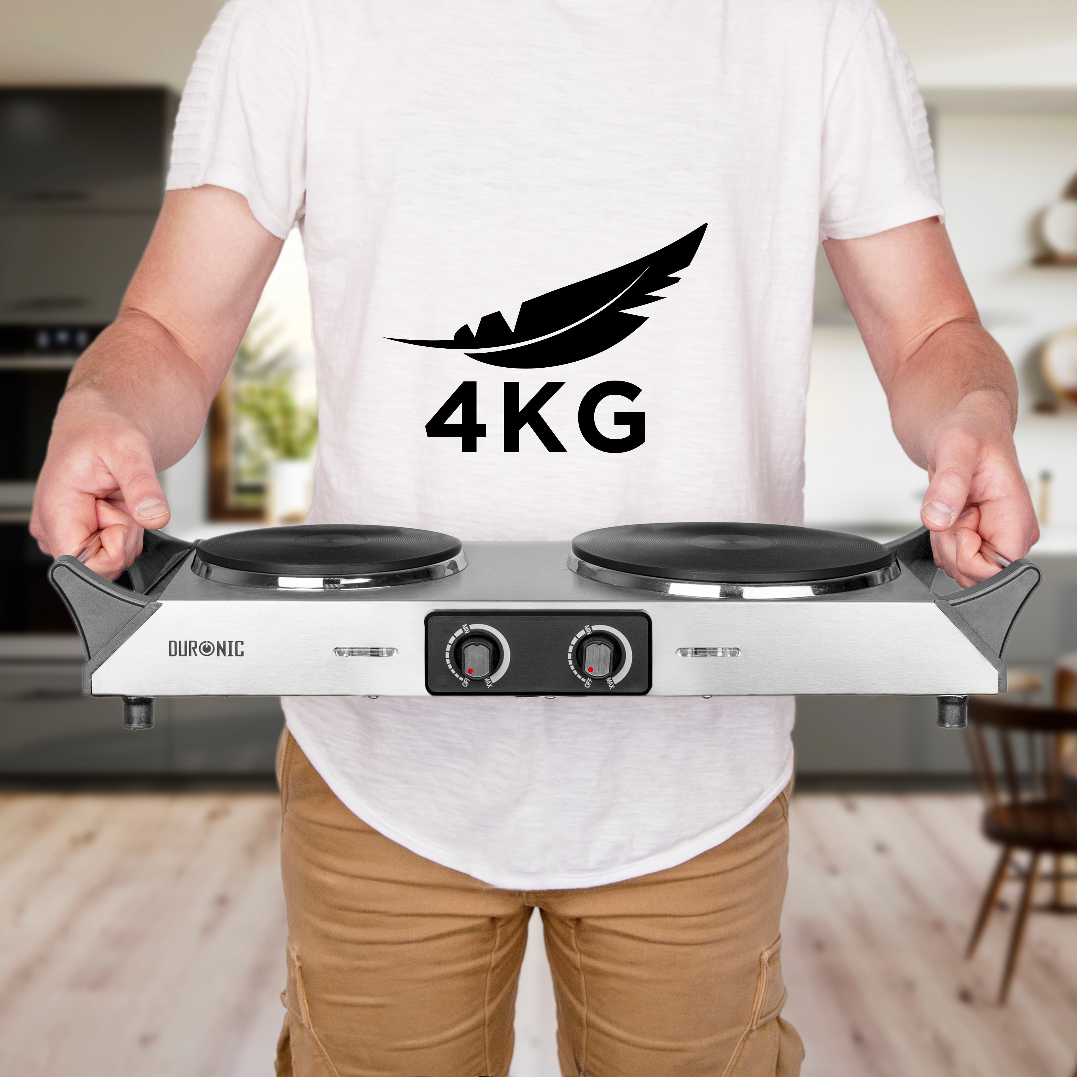 Duronic HP2 SS Przenośna kuchenka turystyczna 2500W dwa palniki dwupalnikowa stal nierdzewna palnik elektryczny z uchwytami