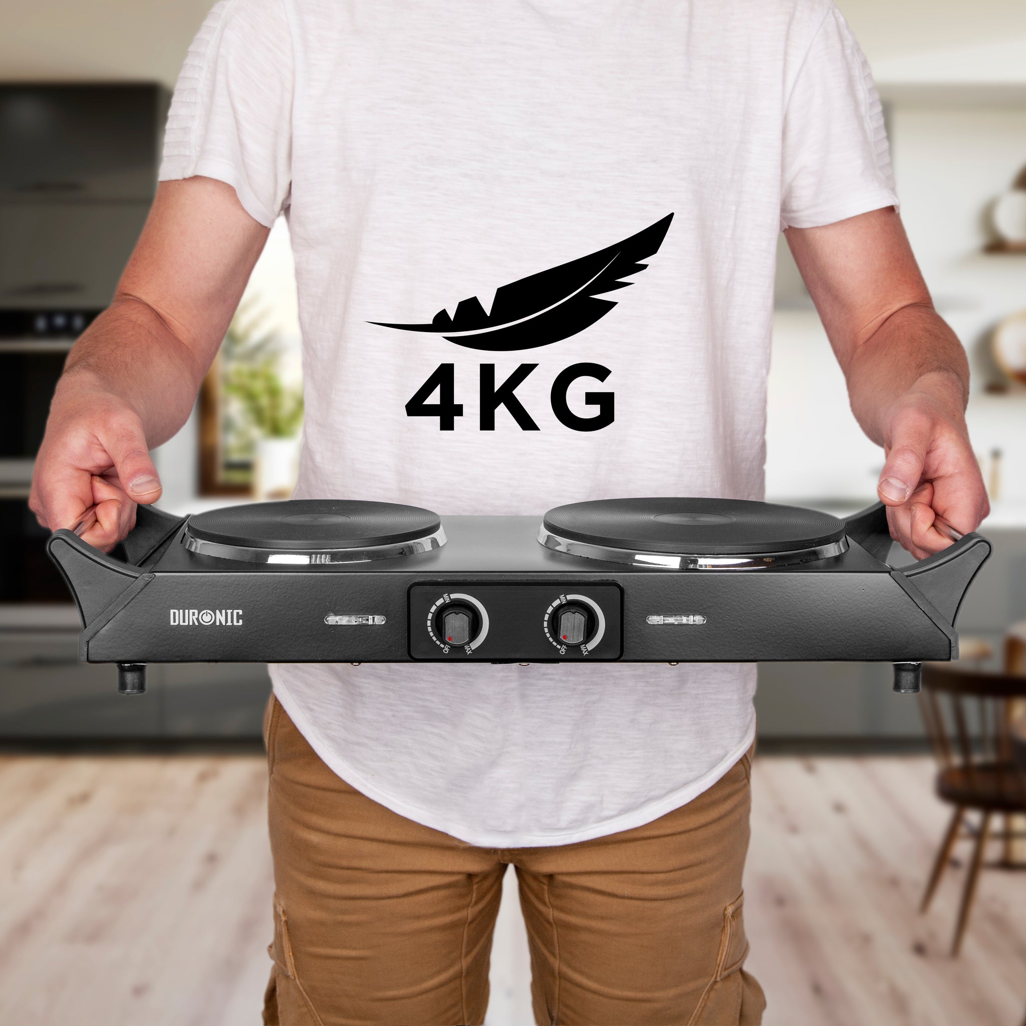 Duronic HP2 BK Przenośna kuchenka turystyczna 2500W dwa palniki dwupalnikowa czarna palnik elektryczny z uchwytami