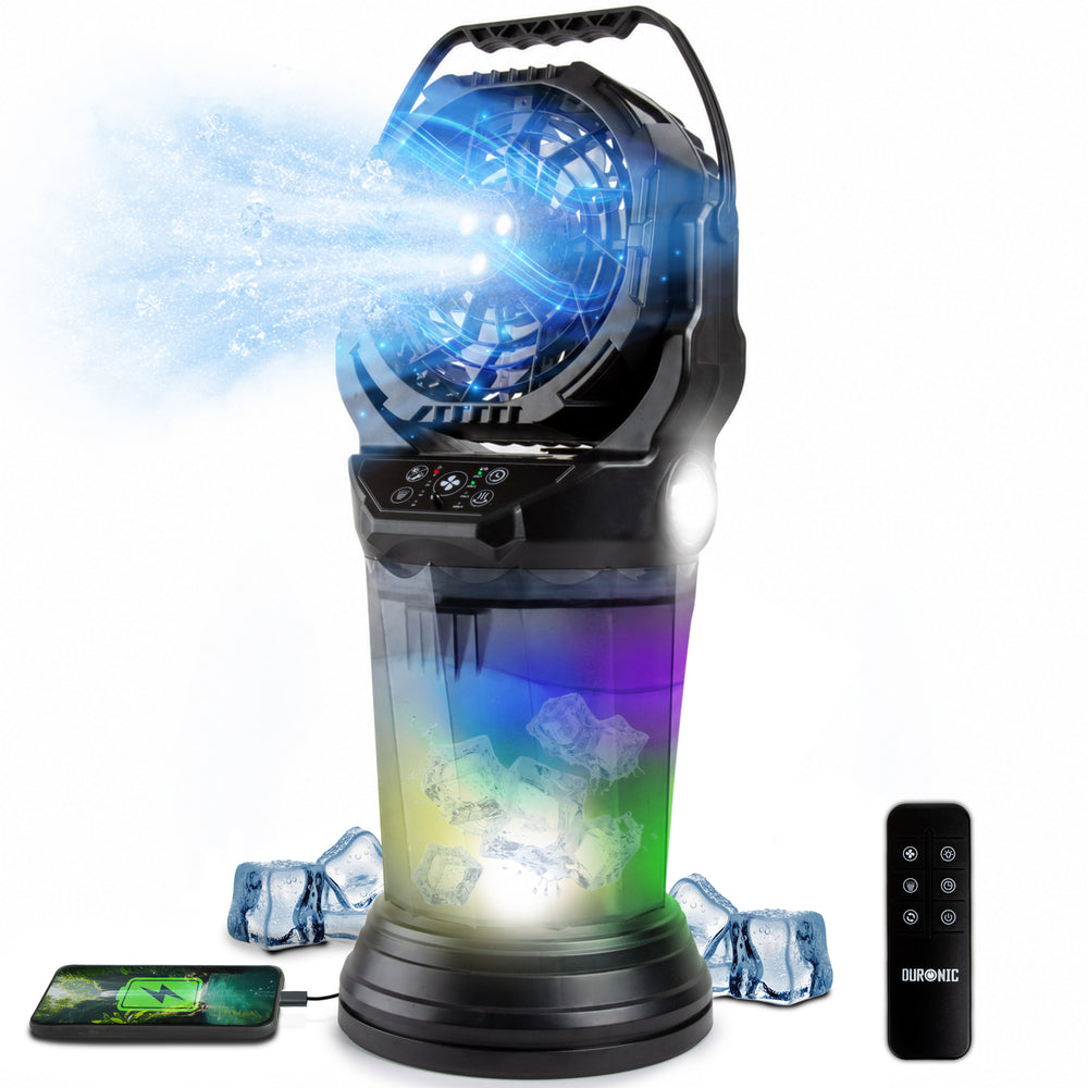 Duronic FM6 BK Mały wentylator z nawilżaczem USB wiatrak z mgiełką, przenośny z lampą, podświetleniem i pilotem
