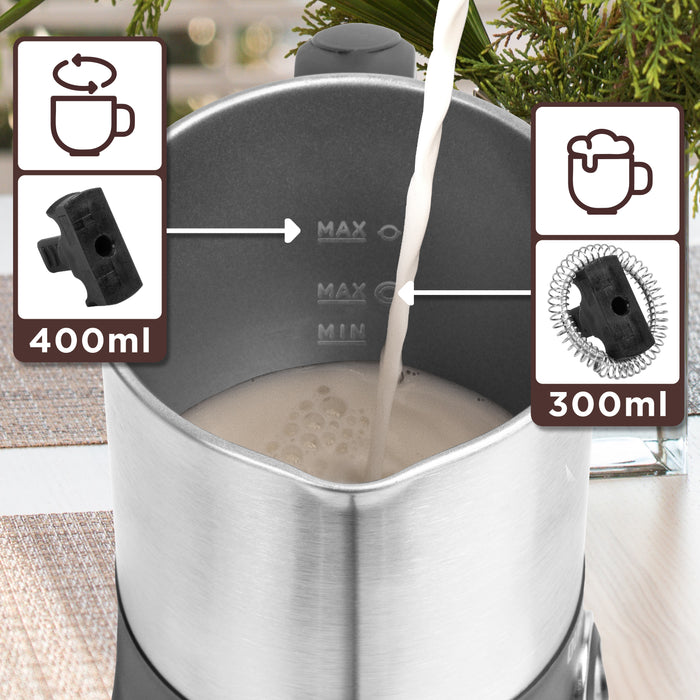 Duronic MF300 Automatyczny spieniacz do mleka elektryczny podgrzewacz 550W | regulacja temperatury | pojemność do 400 ml | do gorącej czekolady | podgrzewacz do mleka