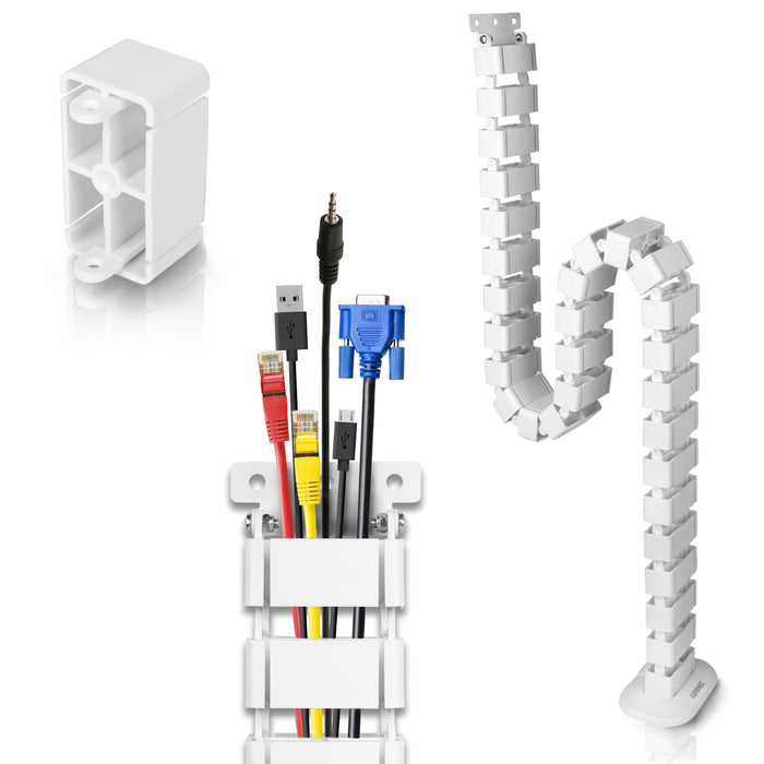 Duronic CM1DM WE Osłona kablowa maskownica 130 cm biała do 16 przewodów | modułowy elastyczny organizer | zarządzanie kablami | organizer do kabli przykręcany - śruby w zestawie | kanał kablowy wężowy