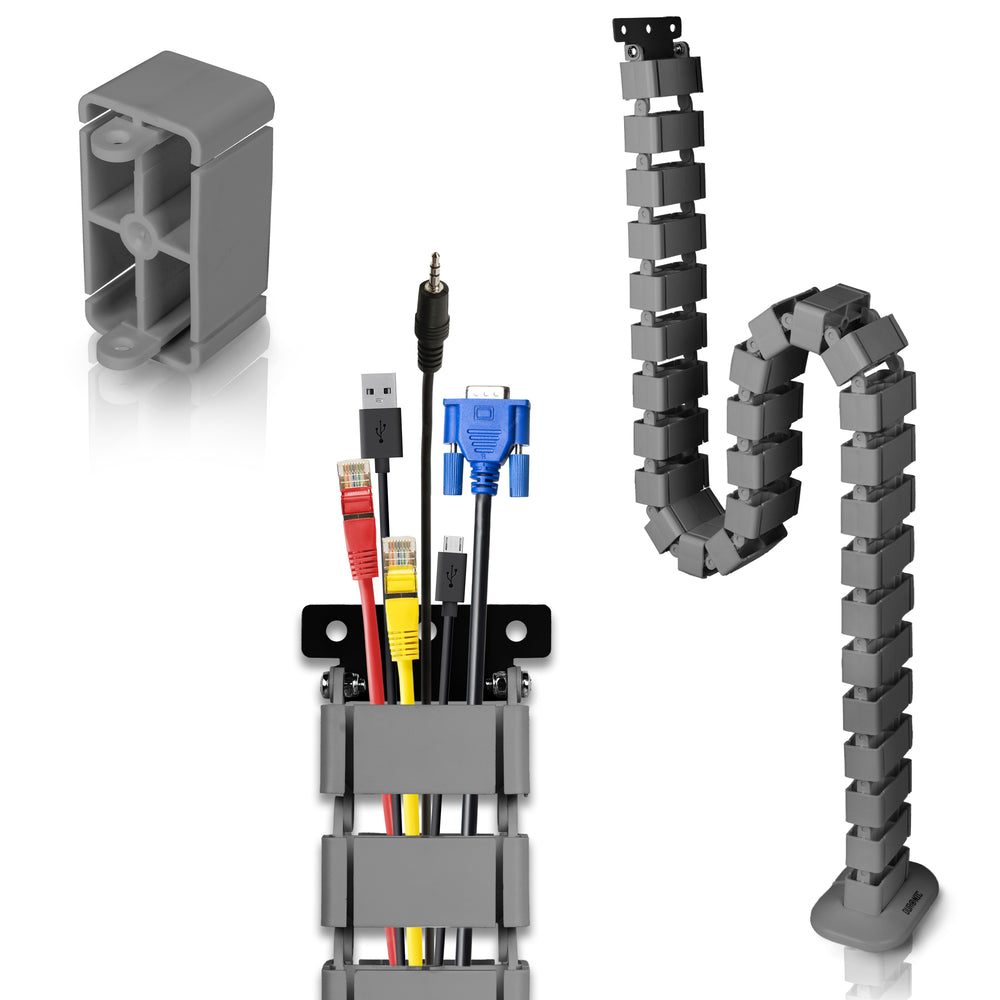 Duronic CM1DM SR Osłona kablowa maskownica 130 cm srebrna do 16 przewodów | modułowy elastyczny organizer | zarządzanie kablami | organizer do kabli przykręcany - śruby w zestawie | kanał kablowy wężowy