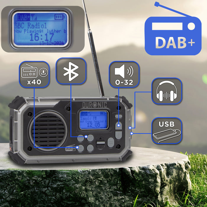 Duronic SDAB1 Radio solarne z dynamem USB A i C Radio awaryjne pogodowe do plecaka ewakuacyjnego