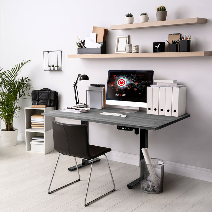 Duronic TT140 GY Blat do biurka z elektryczną regulacją wysokości z MDF 140 x 60 cm Kolor: szary | biurko stój-siedź miksuj i łącz blat i rama | wygodne ergonomiczne biurko prostokątne