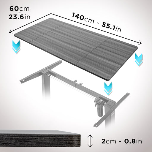 Duronic TT140 GY Blat do biurka z elektryczną regulacją wysokości z MDF 140 x 60 cm Kolor: szary | biurko stój-siedź miksuj i łącz blat i rama | wygodne ergonomiczne biurko prostokątne