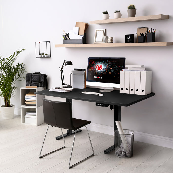 Duronic TT160 BK Blat do biurka z elektryczną regulacją wysokości z MDF 160 x 60 cm Kolor: czarny| biurko stój-siedź miksuj i łącz blat i rama | wygodne ergonomiczne biurko prostokątne