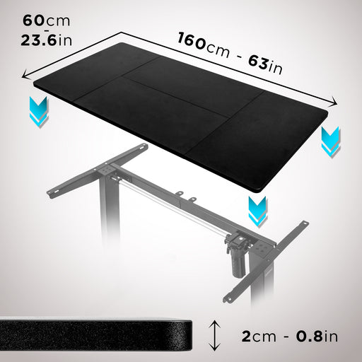 Duronic TT160 BK Blat do biurka z elektryczną regulacją wysokości z MDF 160 x 60 cm Kolor: czarny| biurko stój-siedź miksuj i łącz blat i rama | wygodne ergonomiczne biurko prostokątne