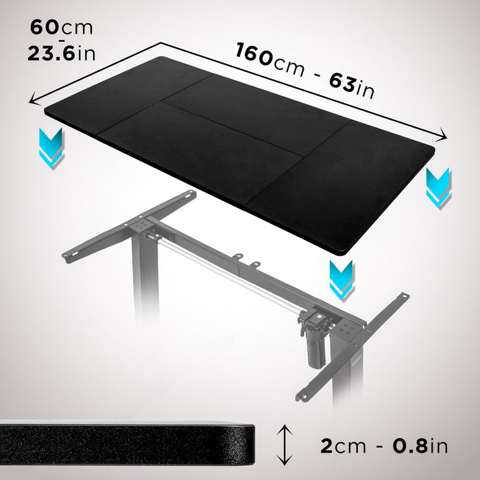 Duronic TT160 BK Blat do biurka z elektryczną regulacją wysokości z MDF 160 x 60 cm Kolor: czarny| biurko stój-siedź miksuj i łącz blat i rama | wygodne ergonomiczne biurko prostokątne