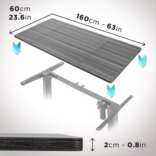 Duronic TT160 GY Blat do biurka z elektryczną regulacją wysokości z MDF 160 x 60 cm Kolor: szary | biurko stój-siedź miksuj i łącz blat i rama | wygodne ergonomiczne biurko prostokątne