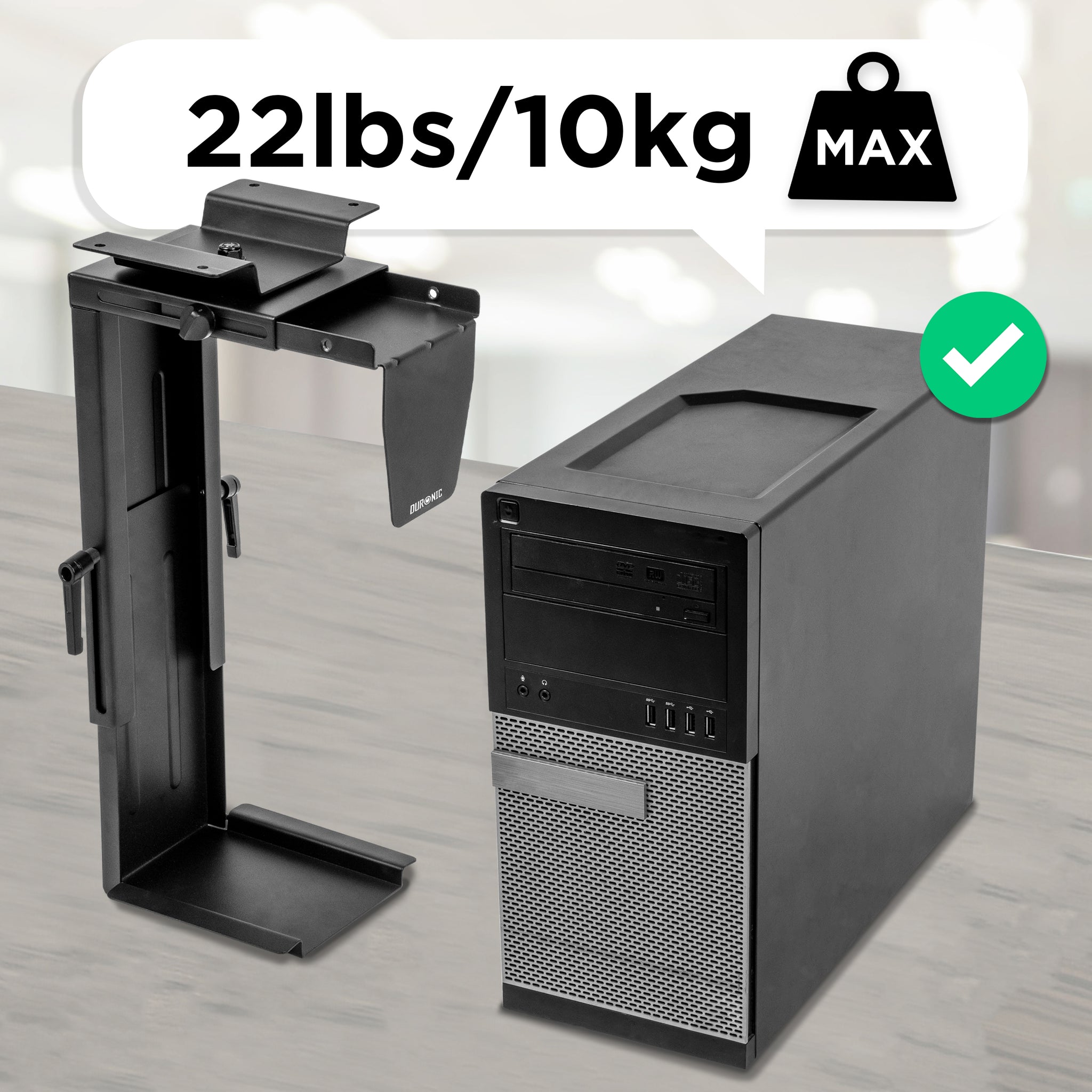 Duronic DMHD1 Szafka komputerowa - Uchwyt do komputera stacjonarnego montowany pod biurko | podwieszany statyw uniwersalny do PC | maks. 10 kg | obrotowy z regulacją wysokości i szerokości