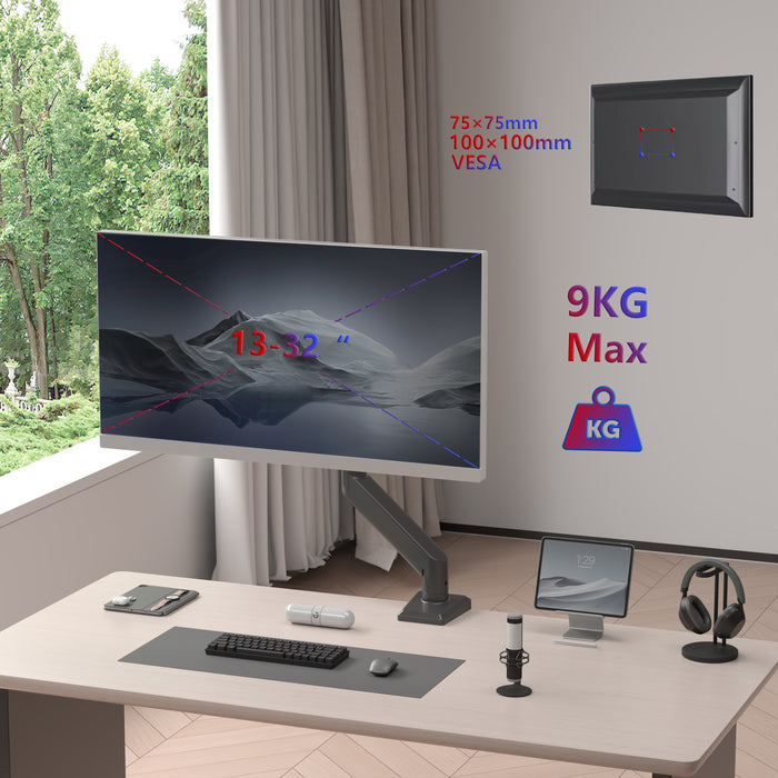 Duronic DM6A1 Uchwyt do monitora 13-32 cale VESA 75 100 obrotowy 360 stopni ramię gazowe ekran komputerowy max 9 kg pełna regulacja wysokosci