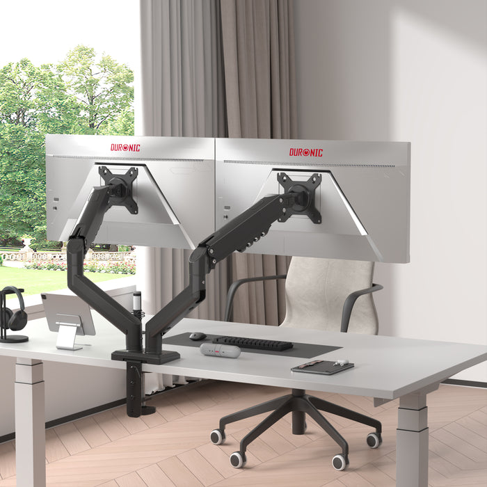 Duronic DM6A2 Uchwyt do 2 monitorów 13-32 cale VESA 75 100 obrotowy 360 stopni ramię gazowe max 9 kg pełna regulacja wysokości