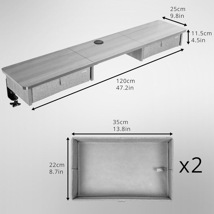 Duronic DD3 GY Nadstawka z szufladami na biurko kolor: szary 120 x 25 x 11,5 cm | uniwersalna i stabilna | montaż bez wiercenia | organizer do biurka dodatkowe szuflady