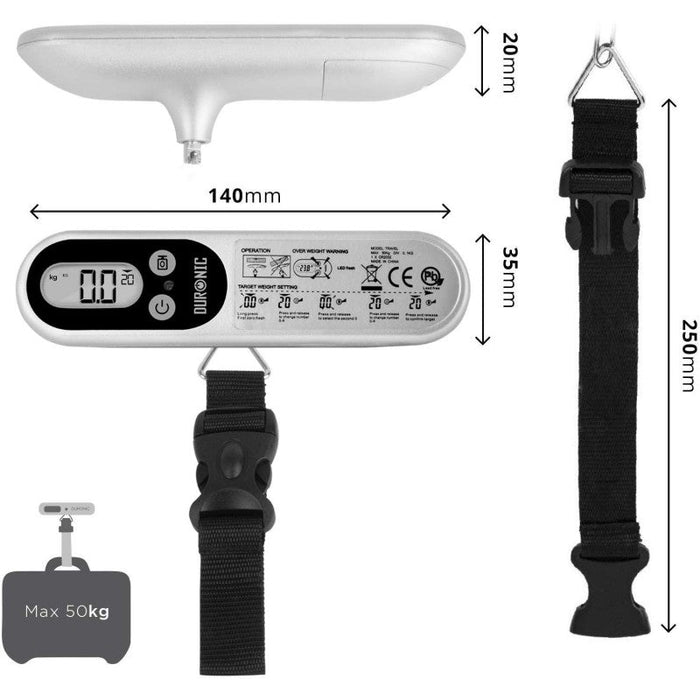 Duronic LS1014 Waga bagażowa elektroniczna 50kg | wakacje | podróże | lotnisko | bagaż | elektroniczny wyświetlacz | waga wędkarska