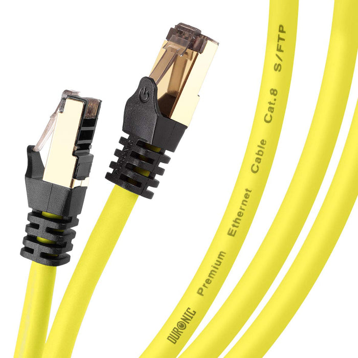 Duronic CAT8 YW 1,5 m Kabel sieciowy LAN żółty S/FTP Ethernet transmisja 40GB skrętka pachcord