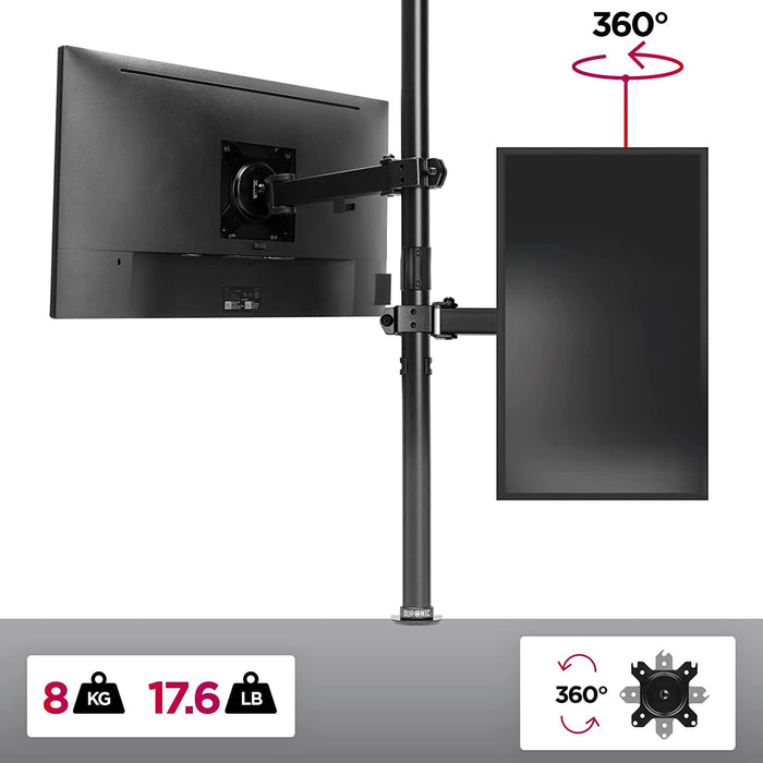 Duronic DMT151X2 Uchwyt na jeden monitor 2 x 8 kg | monitory 13-32 cali | VESA 75 lub 100 | długi słupek 100 cm | do monitorów ultrawide