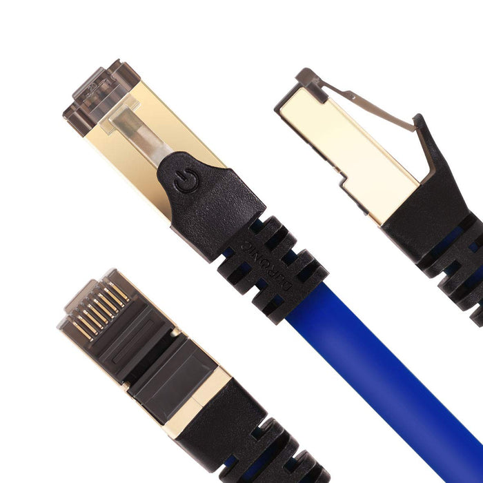 Duronic CAT8 BE 1m Kabel sieciowy S/FTP niebieski transmisja 40GB skrętka LAN pachcord