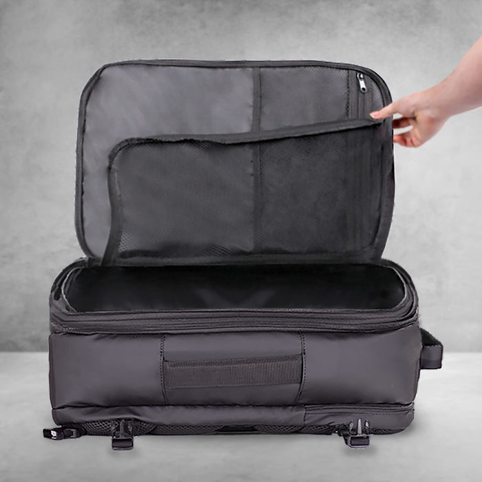 Duronic LB326 Plecak bagaż podręczny 55 x 40x16-20 | pokrowiec na laptopa, notebook, tablet, studia, czarny plecak unisex, plecak jak walizka