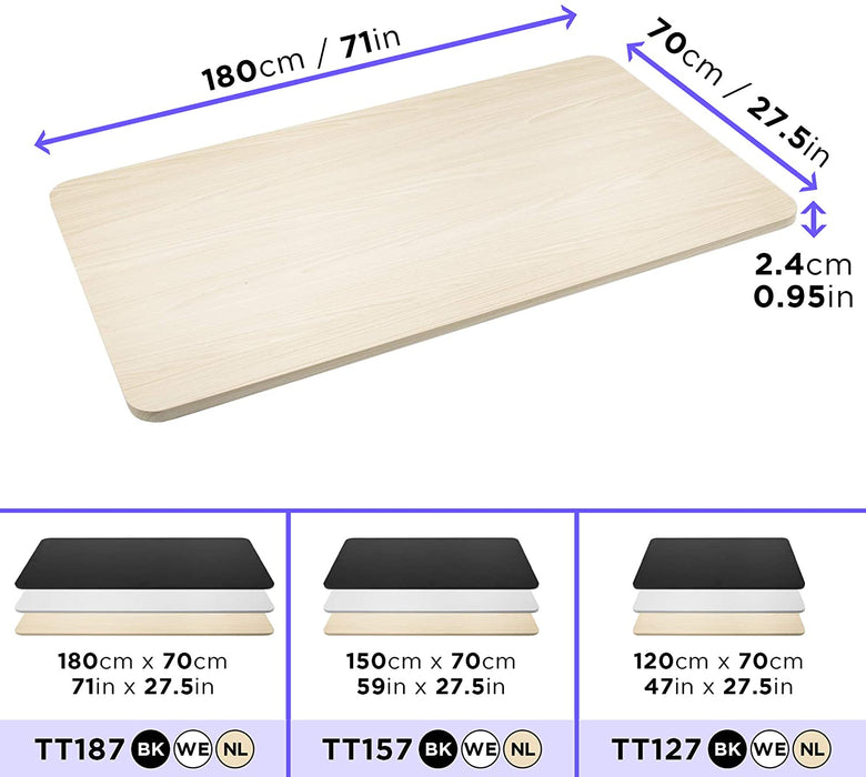 Duronic TT187 NL Blat do biurka regulowanego 180x70 płyta MDF obciażenie do 100 kg kolor naturalnego drewna