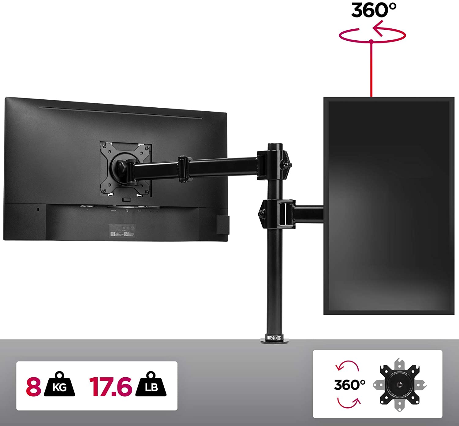 Duronic DM251X3 BK Uchwyt biurkowy do monitora ekranu | VESA 75 lub 100 |wieszak ramię| maks. 8 kg |stojak| regulacja monitora