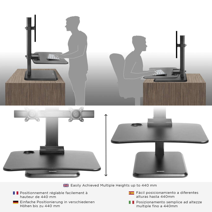 Duronic DM05D15 Podnośnik praca siedząca - stojąca | uchwyt dwóch monitorów i klawiatury | biurko do pracy na stojąco | stacja robocza