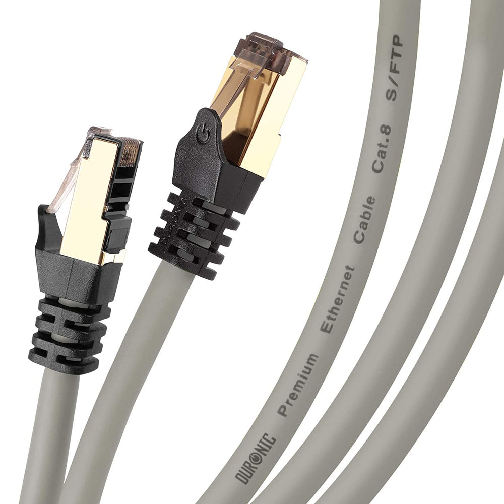 Duronic CAT8 GY 1m Kabel sieciowy ekranowany szary S/FTP LAN transmisja 40GB skrętka pachcord