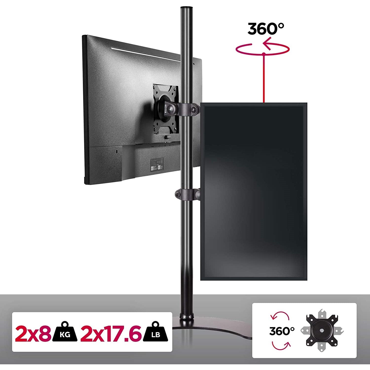 Duronic DM15D2V2 Uchwyt dwa monitory pionowo 2x8kg VESA 75 lub 100 do 8 kg na ramię dwa monitory 13-32 cali czarny