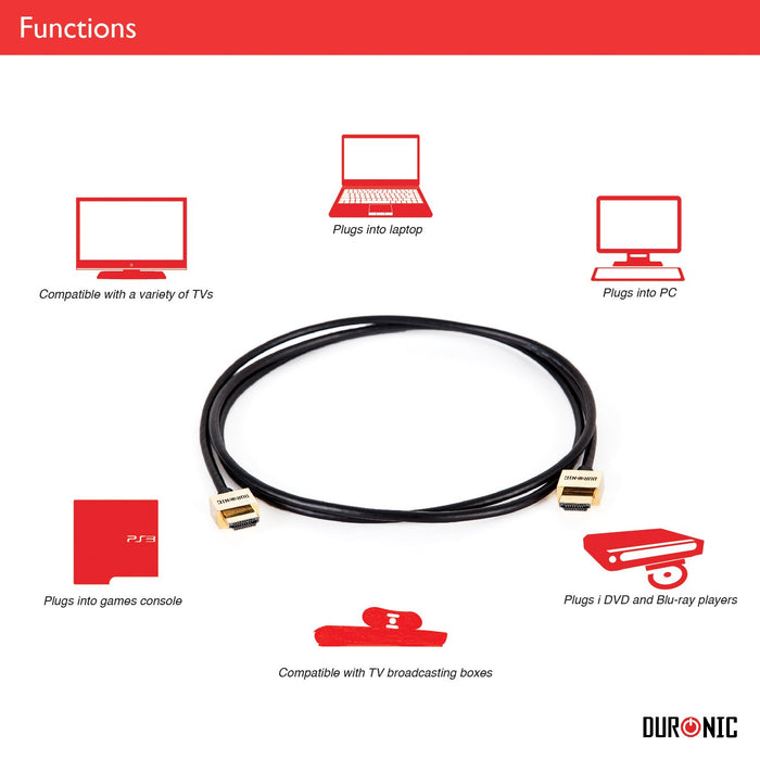 Duronic HDC02 / 1m kabel HDMI 1 m przewód  czarny    | kino domowe | złączki z 24-karatowego złota | wysoka wydajność