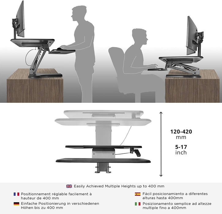 Duronic DM05D13 Podnośnik praca siedząca - stojąca | uchwyt monitora i klawiatury |biurko do pracy na stojąco | stacja robocza