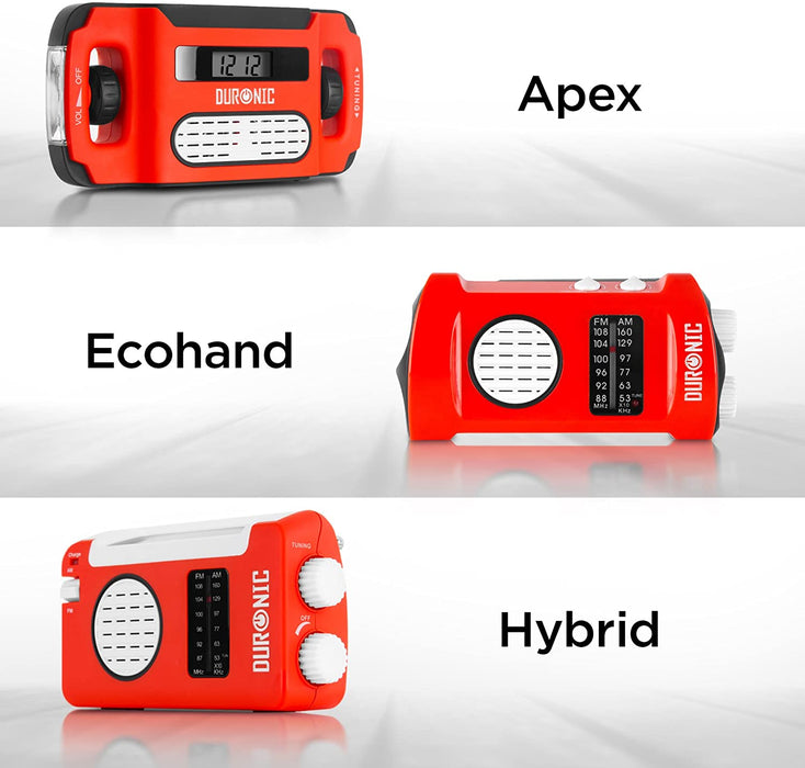Duronic APEX Radio turystyczne dynamo solarne USB | z lampką LED | korba ręczna | camping | biwak | latarka dynamo | USB | radio solarne | zegar | wyświetlacz