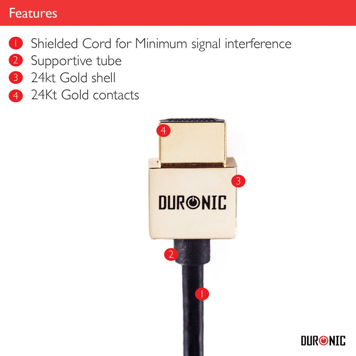 Duronic HDC02 / 3m kabel HDMI 3 m przewód  czarny    | kino domowe | złączki z 24-karatowego złota | wysoka wydajność