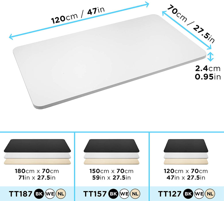 Duronic TT127 WE Blat biurek regulowanych 120 x 70 Płyta MDF obciażenie do 100 kg kolor biały