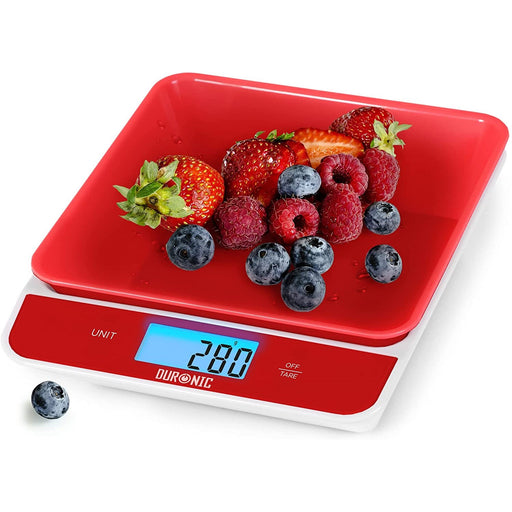 Duronic KS100 RD Elektroniczna waga kuchenna do 5kg  czerwono - biała cyfrowy wyświetlacz waga z misą